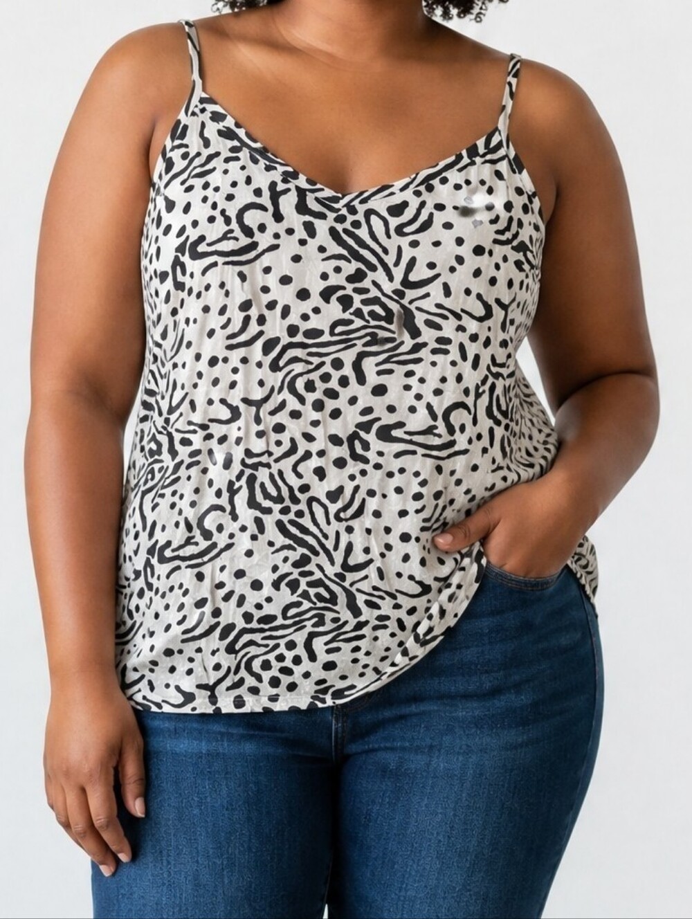 OP Black and White Abstract Print Spaghetti Strap Cami